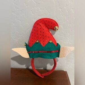 Holiday Elf Headband - Red and Green Festive Hat with Bells